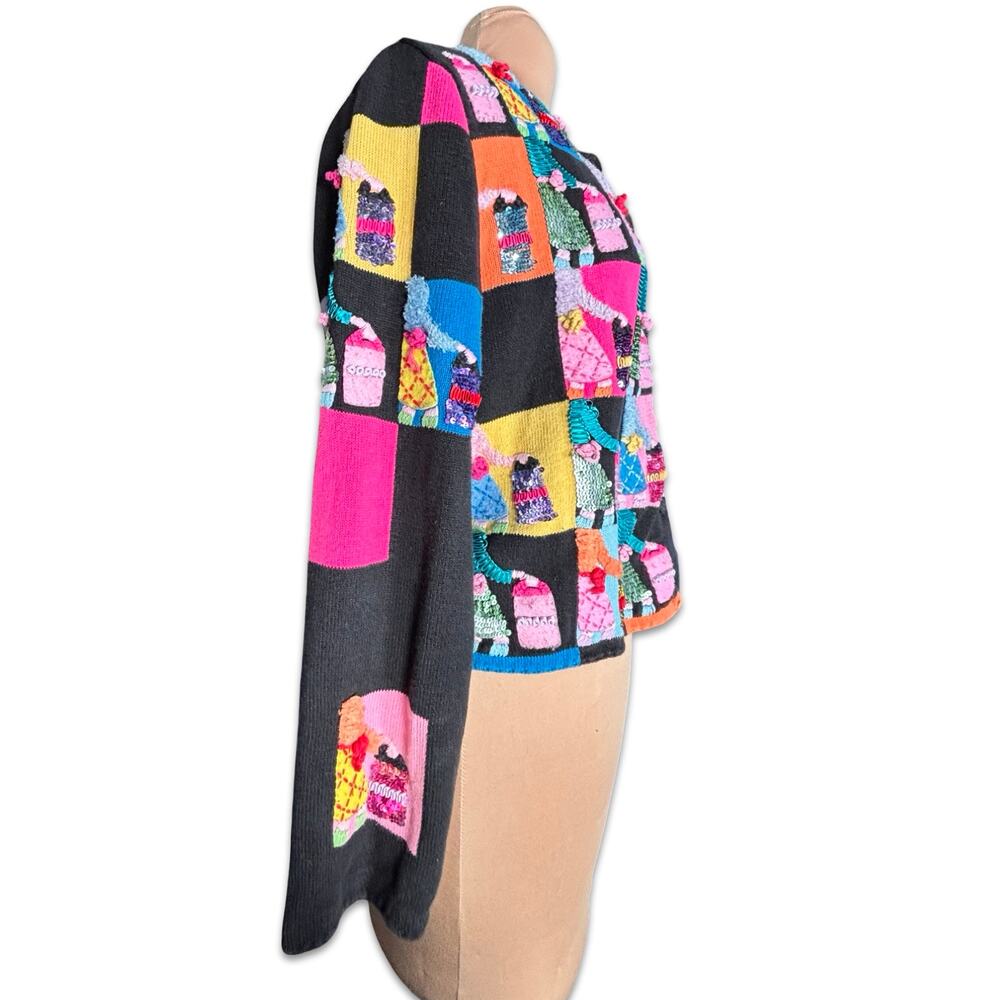 Vintage Michael Simon Patchwork Appliqu Knit Card… - image 3